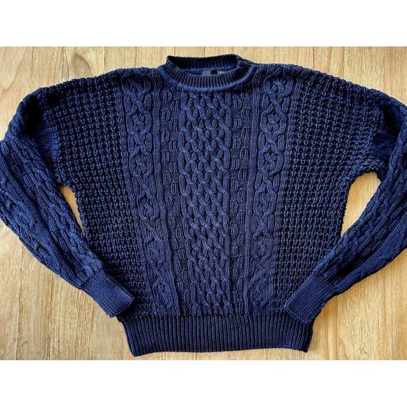 Vintage Structure Sweater Mens XL Blue Cable Knit Chunky Fisherman 90’s Ramie - Picture 1 of 3